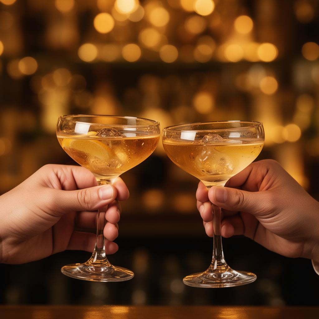 Două pahare de cocktail în lumină caldă