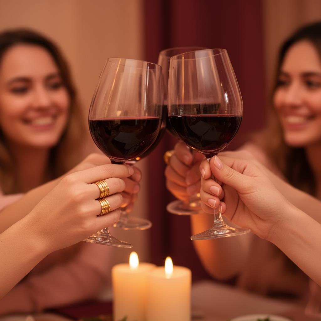 Patru pahare de vin ciocnite la lumânări